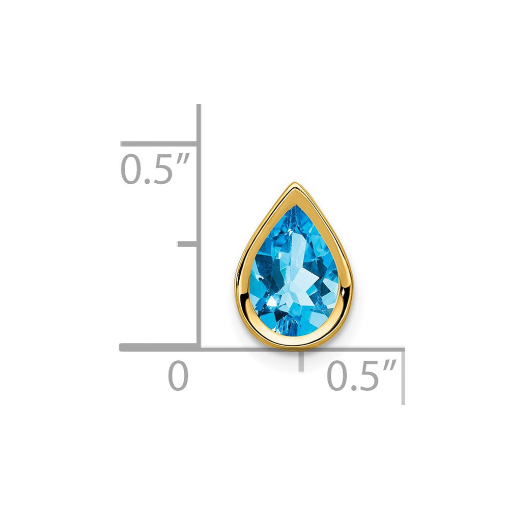 14K Gelbgold Anhänger mit 9x6mm Blautopas im Schachbrettschliff, Birnenform, mit Zargenfassung