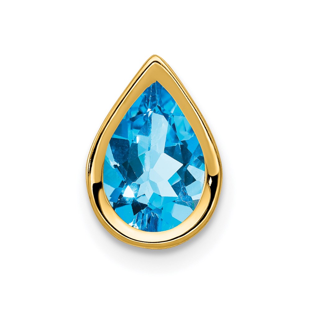 14K Gelbgold Anhänger mit 9x6mm Blautopas im Schachbrettschliff, Birnenform, mit Zargenfassung