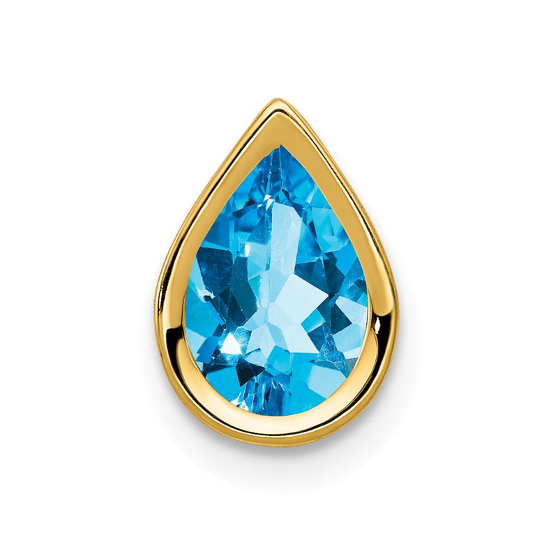 14K Gelbgold Anhänger mit 9x6mm Blautopas im Schachbrettschliff, Birnenform, mit Zargenfassung