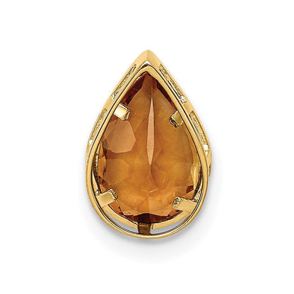 14K Gelbgold 9x6mm Birnenschliff-Citrin-Anhänger mit Karo-Schliff und Fassung
