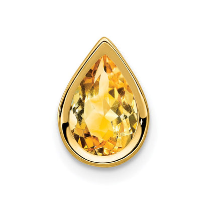 14K Gelbgold 9x6mm Birnenschliff-Citrin-Anhänger mit Karo-Schliff und Fassung