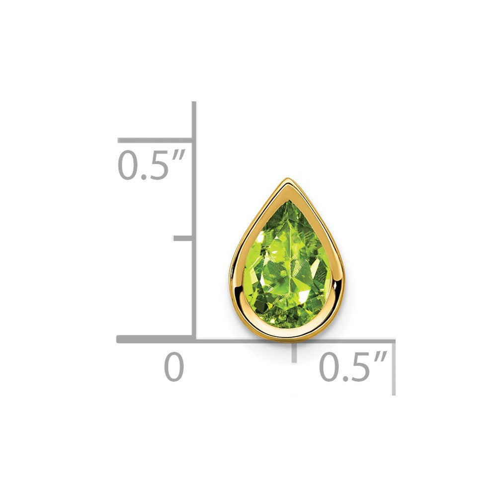 14K Gelbgold 9x6mm Birnenschliff Peridot Anhänger mit Schachbrettschliff und Zargenfassung