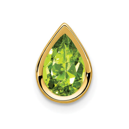 14K Gelbgold 9x6mm Birnenschliff Peridot Anhänger mit Schachbrettschliff und Zargenfassung
