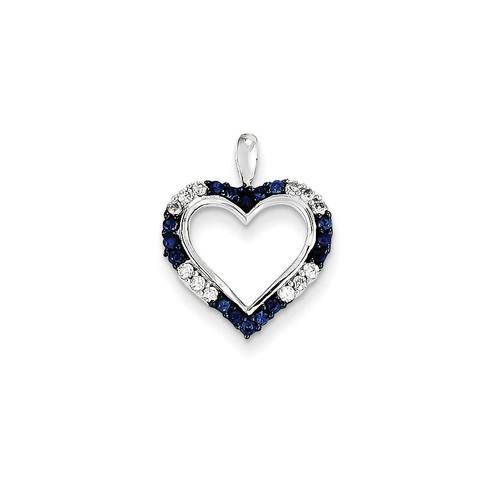 14K Weißgold Rhodium Saphir Echter Diamant & Echte Weiße Diamanten Herz-Anhänger