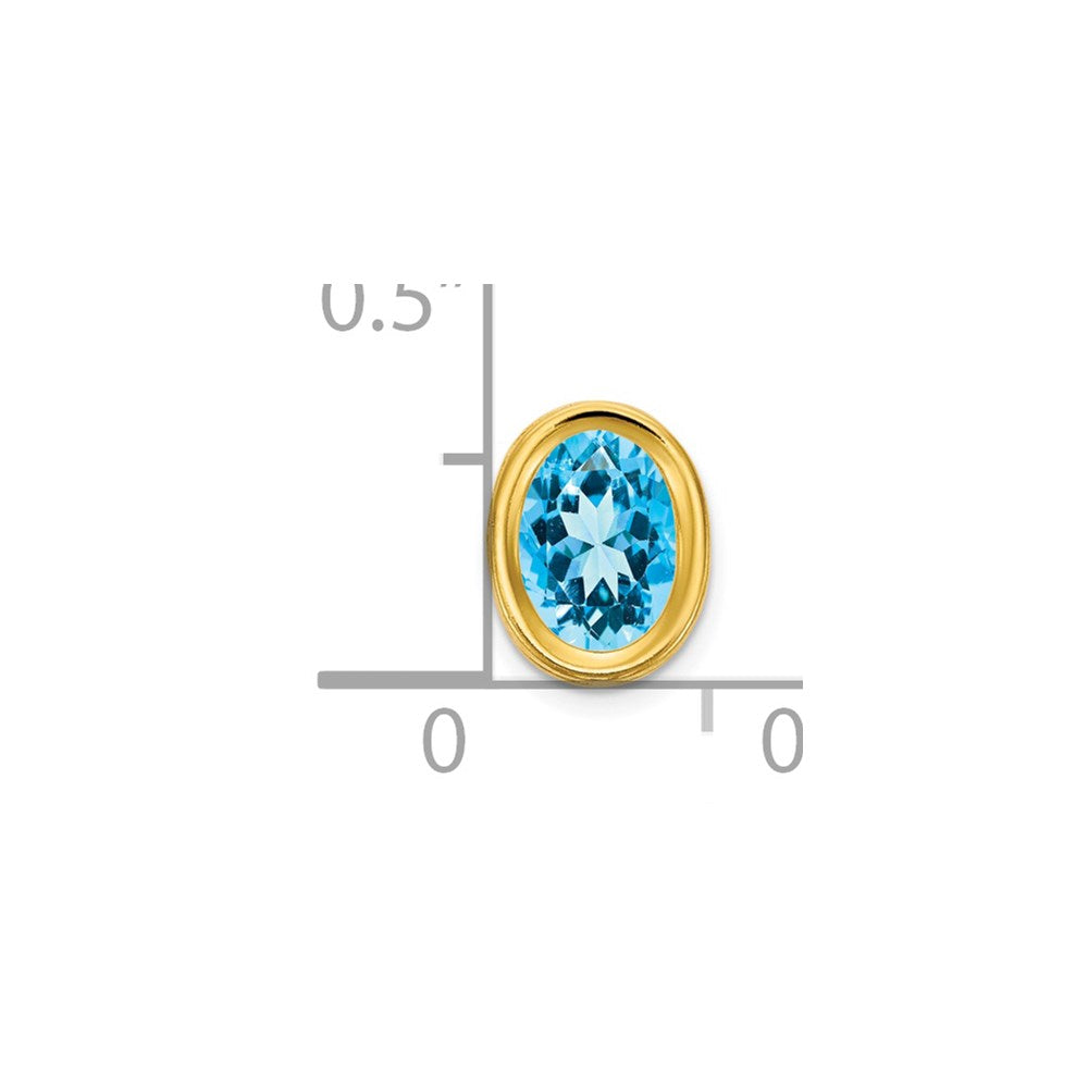 14K Gelbgold Anhänger mit 7x5mm ovalem Blautopas im Schachbrettschliff mit Zargenfassung