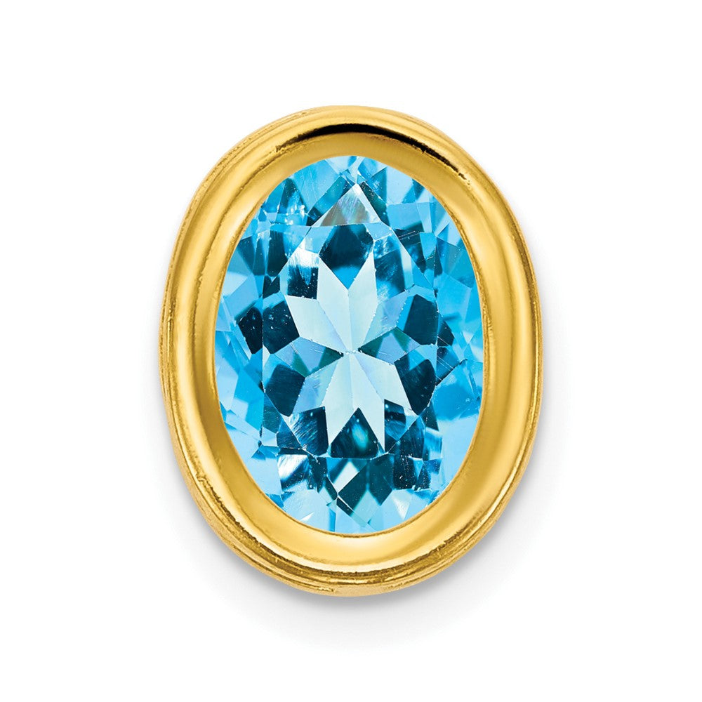 14K Gelbgold Anhänger mit 7x5mm ovalem Blautopas im Schachbrettschliff mit Zargenfassung