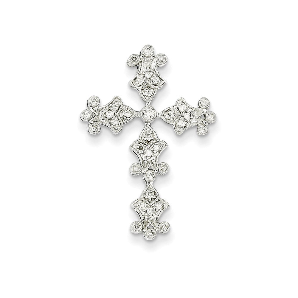 14K Weißgold Diamant-Kreuzanhänger mit Filigranmuster