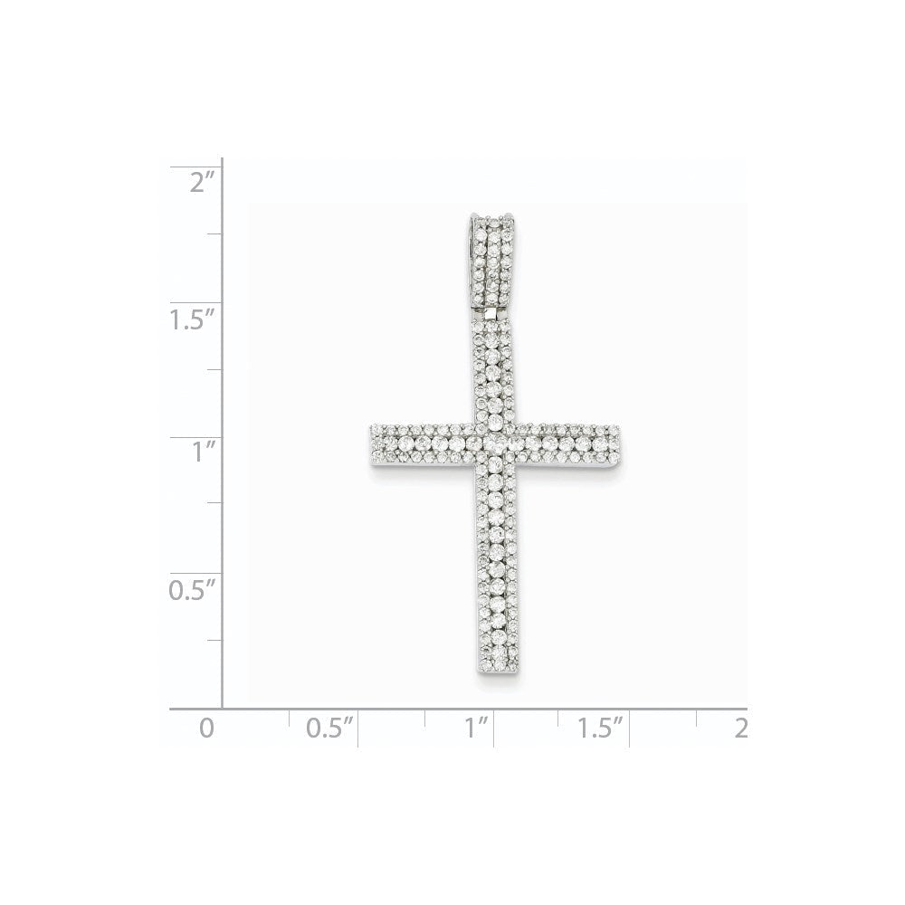 14K Weißgold Echter Diamant Lateinisches Kreuz Anhänger