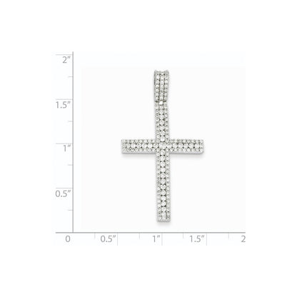 14K Weißgold Echter Diamant Lateinisches Kreuz Anhänger