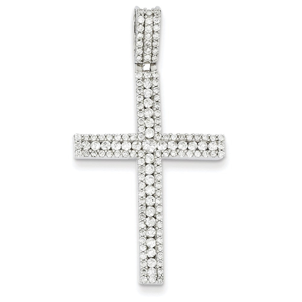 14K Weißgold Echter Diamant Lateinisches Kreuz Anhänger