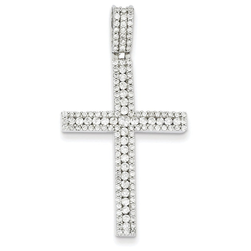 14K Weißgold Echter Diamant Lateinisches Kreuz Anhänger