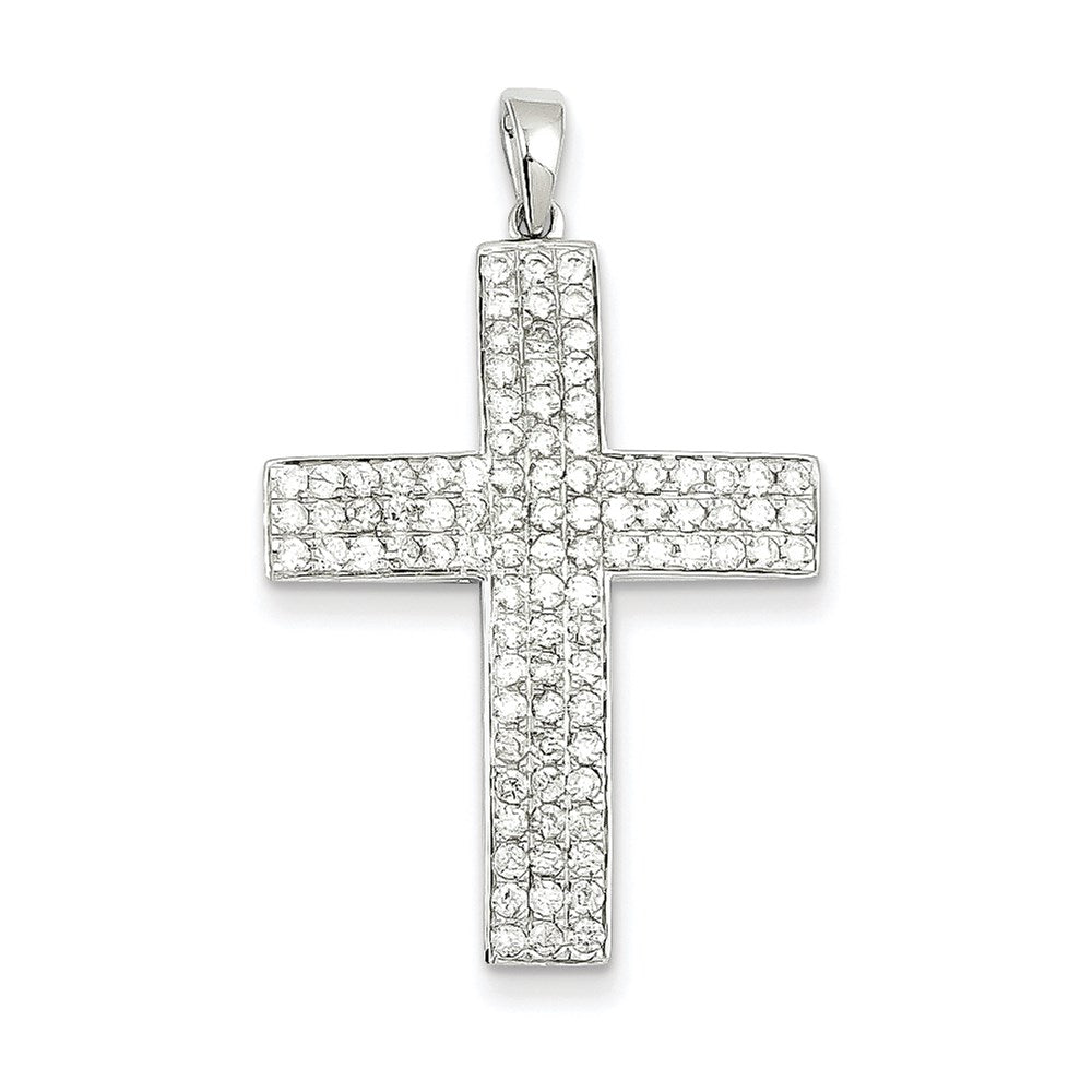 14K Weißgold Anhänger „Lateinisches Kreuz“ mit echtem Diamant