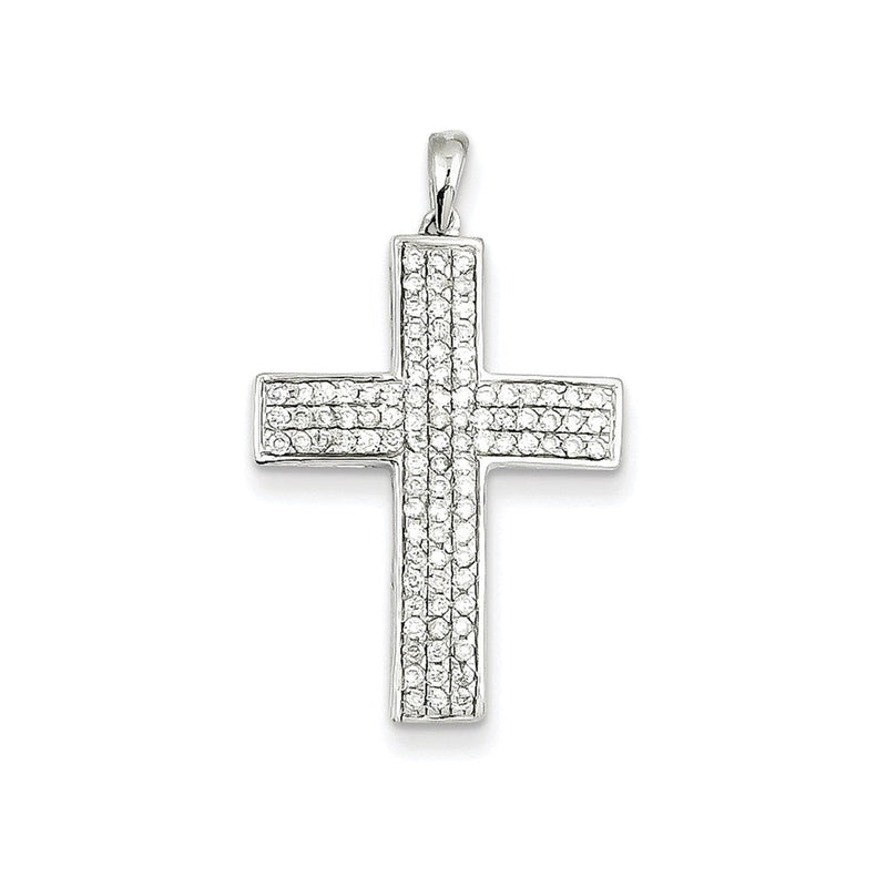 14K Weißgold Kreuzanhänger „Lateinisches Kreuz" mit echten Diamanten