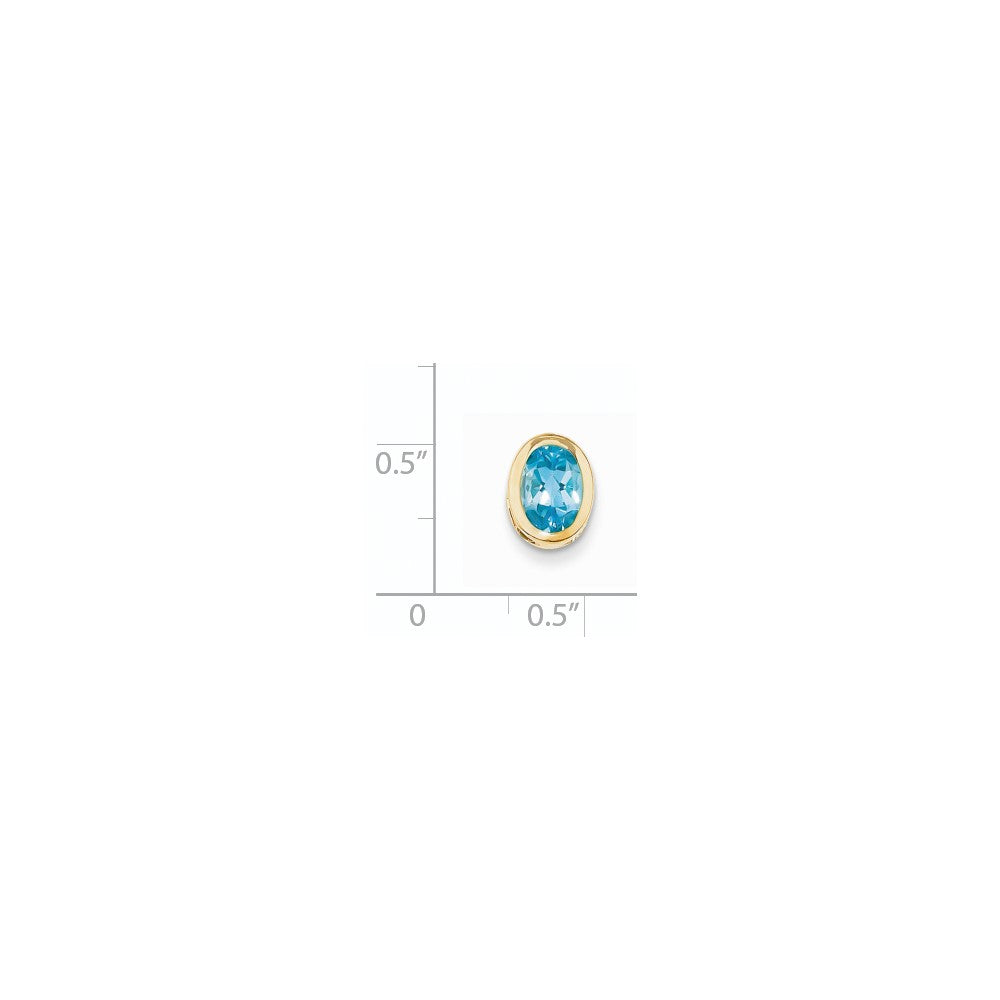 14K Gelbgold 8x6mm Oval Blautopas Anhänger mit Zargenfassung