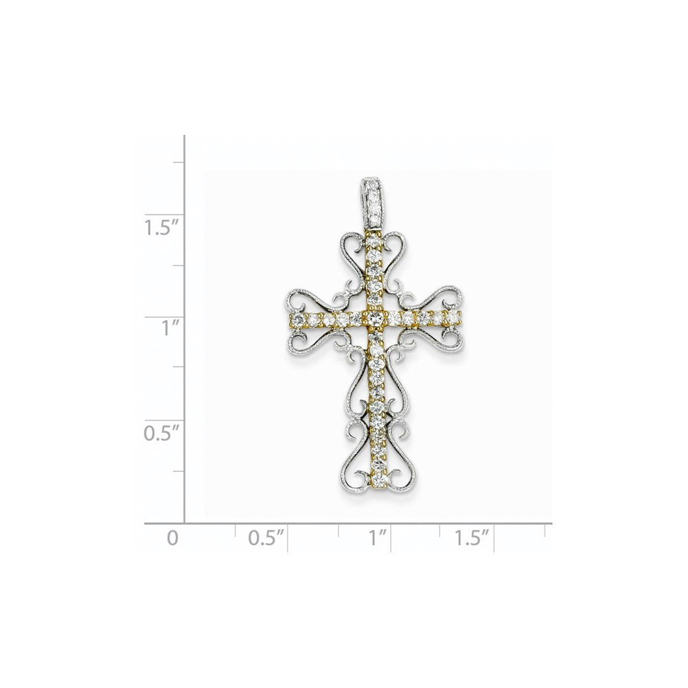 14K Bicolor-Gold Diamant-Filigran-Kreuzanhänger mit echten Diamanten