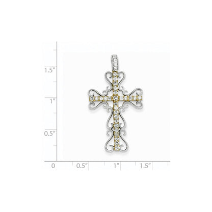 14K Bicolor-Gold Diamant-Filigran-Kreuzanhänger mit echten Diamanten