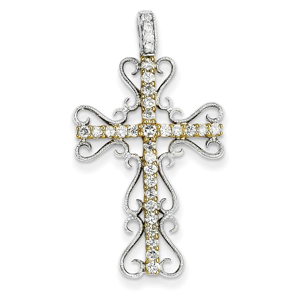 14K Bicolor-Gold Diamant-Filigran-Kreuzanhänger mit echten Diamanten
