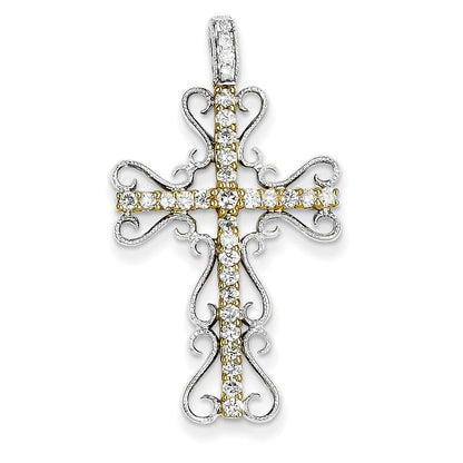 14K Bicolor-Gold Diamant-Filigran-Kreuzanhänger mit echten Diamanten