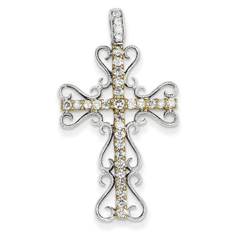 14K Bicolor-Gold Diamant-Filigran-Kreuzanhänger mit echten Diamanten