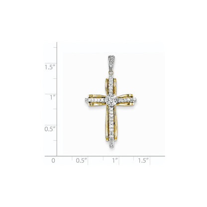 14K Bicolor Gold Echter Diamant Passionskreuz-Anhänger