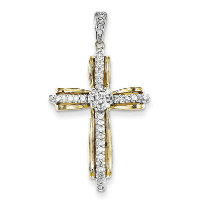 14K Bicolor Gold Echter Diamant Passionskreuz-Anhänger