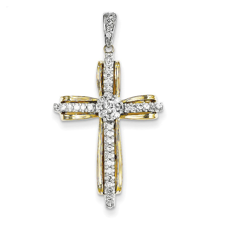 14K Bicolor Gold Echter Diamant Passionskreuz-Anhänger