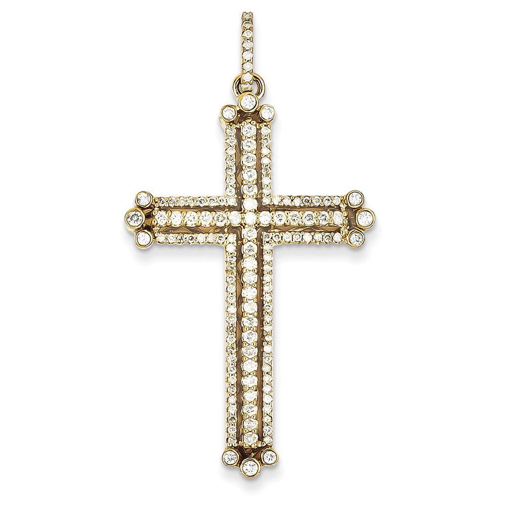 14K Gelbgold Echt Diamant Kreuz-Anhänger mit Knospen-Design