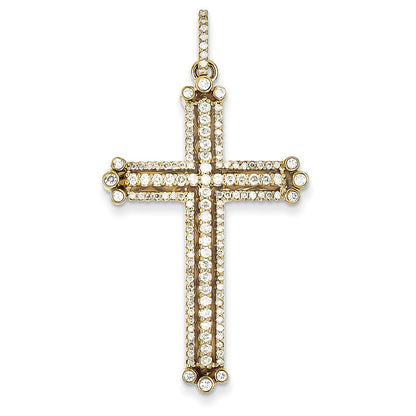 14K Gelbgold Echt Diamant Kreuz-Anhänger mit Knospen-Design