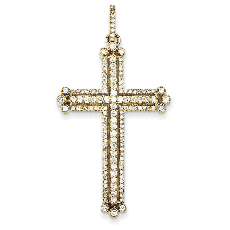 14K Gelbgold Echt Diamant Kreuz-Anhänger mit Knospen-Design