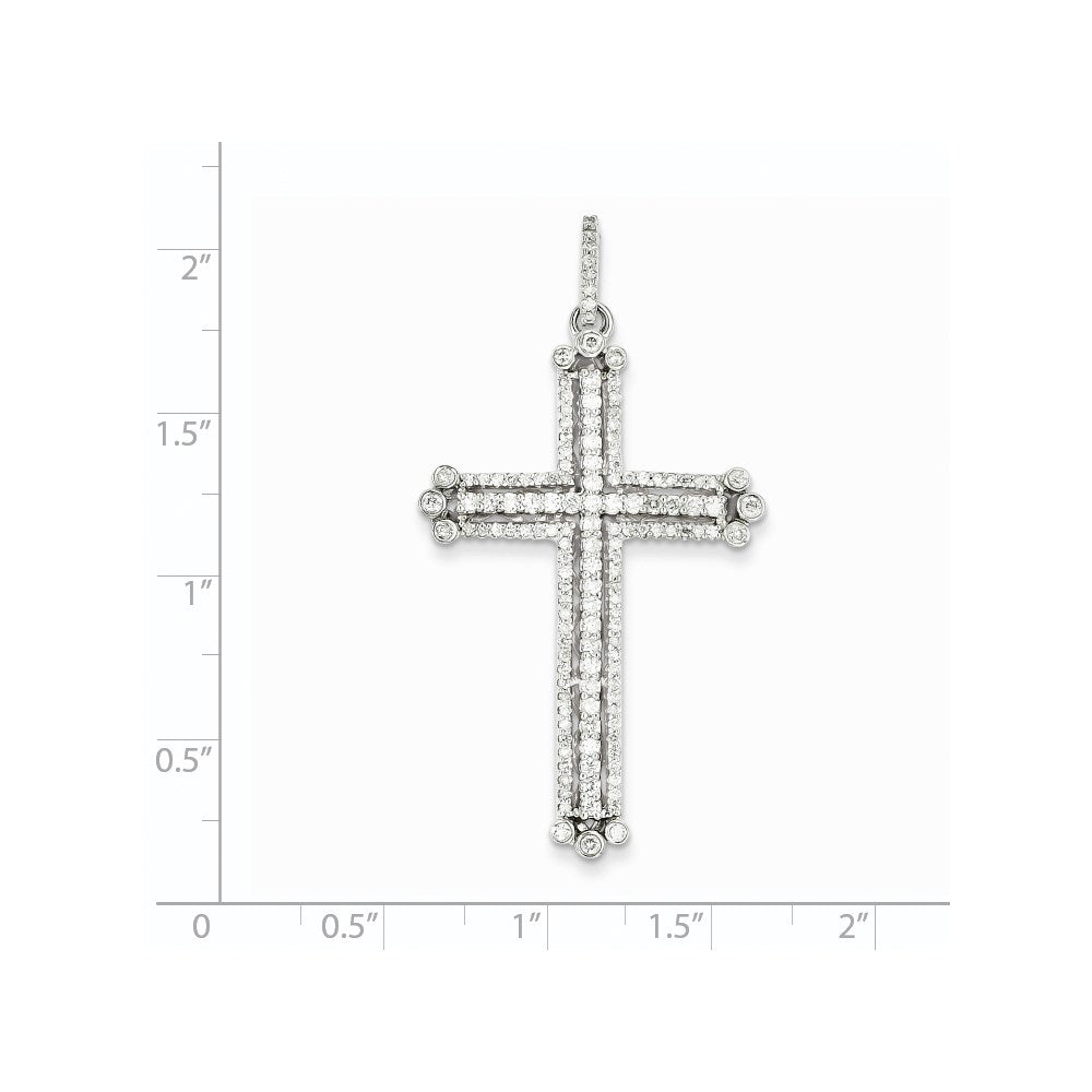 14K Weißgold Echt Diamant Kreuz-Anhänger mit Knospenverzierung