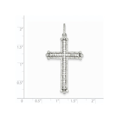 14K Weißgold Echt Diamant Kreuz-Anhänger mit Knospenverzierung