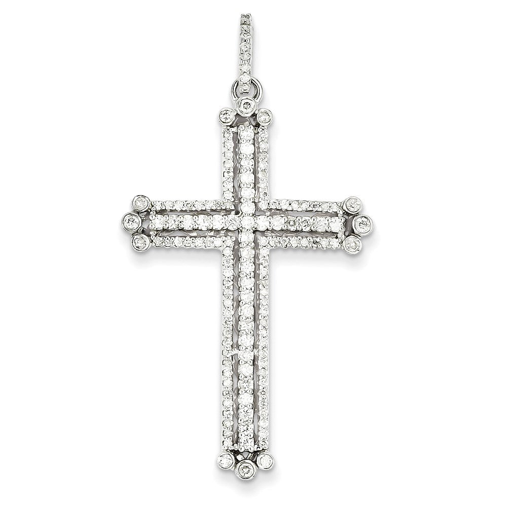 14K Weißgold Echt Diamant Kreuz-Anhänger mit Knospenverzierung