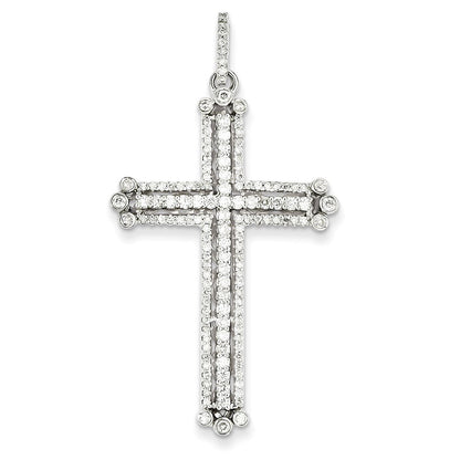 14K Weißgold Echt Diamant Kreuz-Anhänger mit Knospenverzierung
