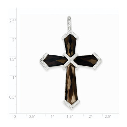 14K Weißgold Anhänger mit Diamant und Rauchquarz im Kreuz-Design