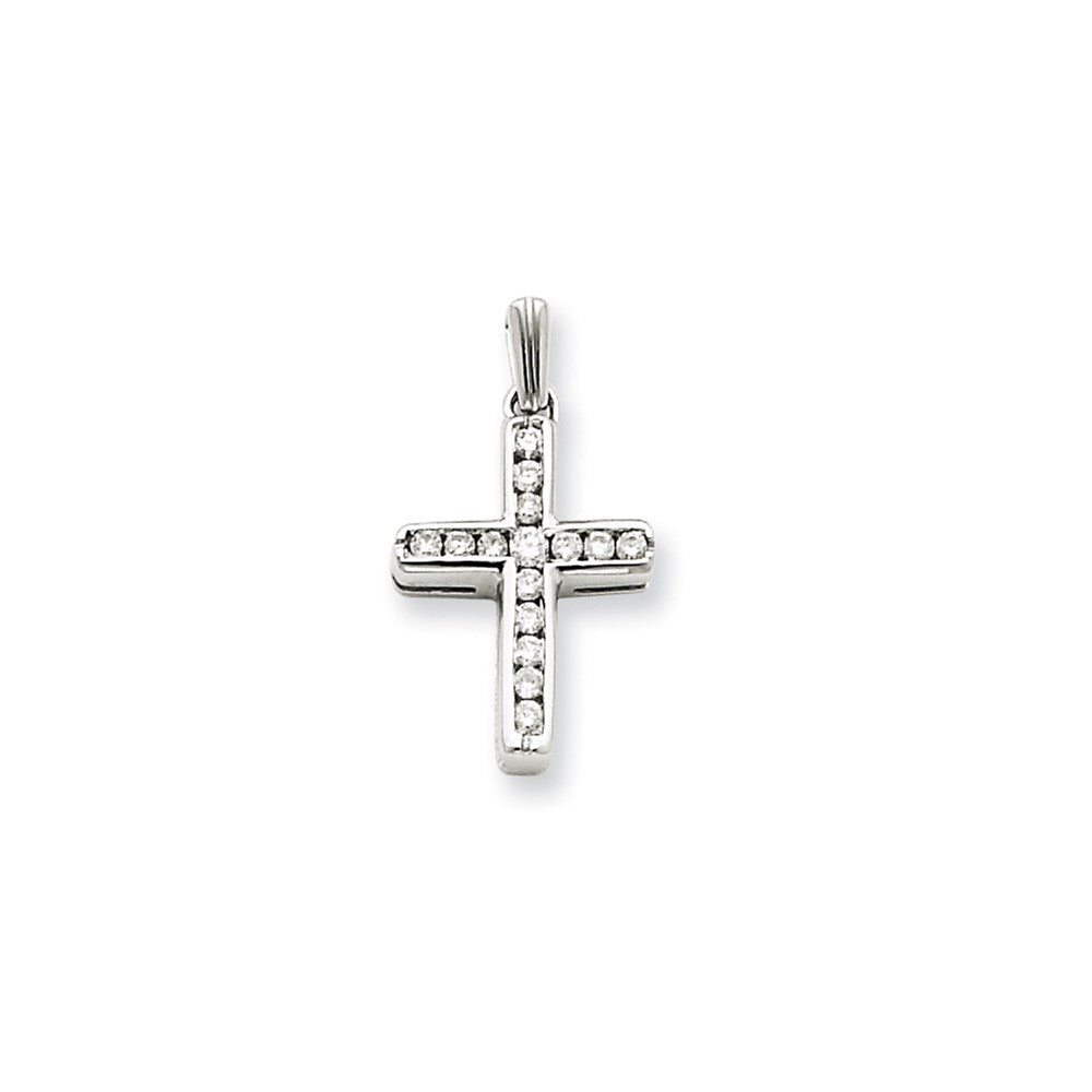 14K Weißgold Echtdiamant-Kreuzanhänger (Lateinisches Kreuz)