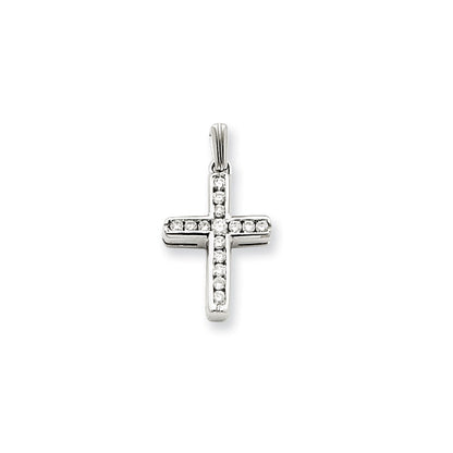 14K Weißgold Echtdiamant-Kreuzanhänger (Lateinisches Kreuz)