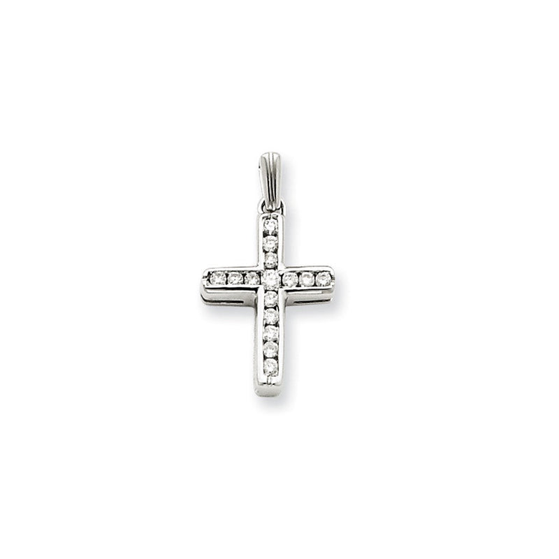 14K Weißgold Echtdiamant-Kreuzanhänger (Lateinisches Kreuz)