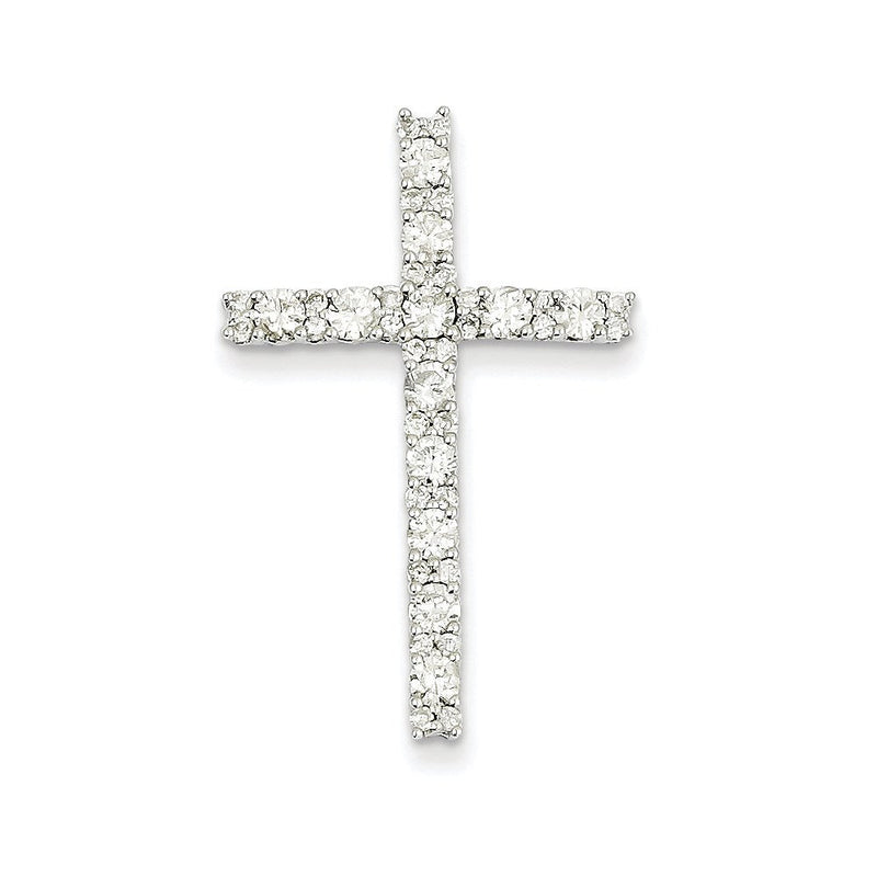 14K Weißgold Lateinisches Kreuz Anhänger mit echtem Diamant