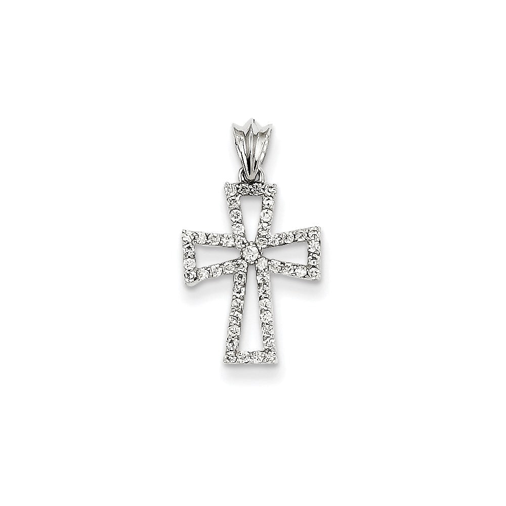 14 K Weißgold Anhänger mit echtem Diamant-Kreuz