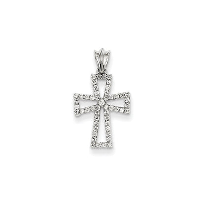 14 K Weißgold Anhänger mit echtem Diamant-Kreuz