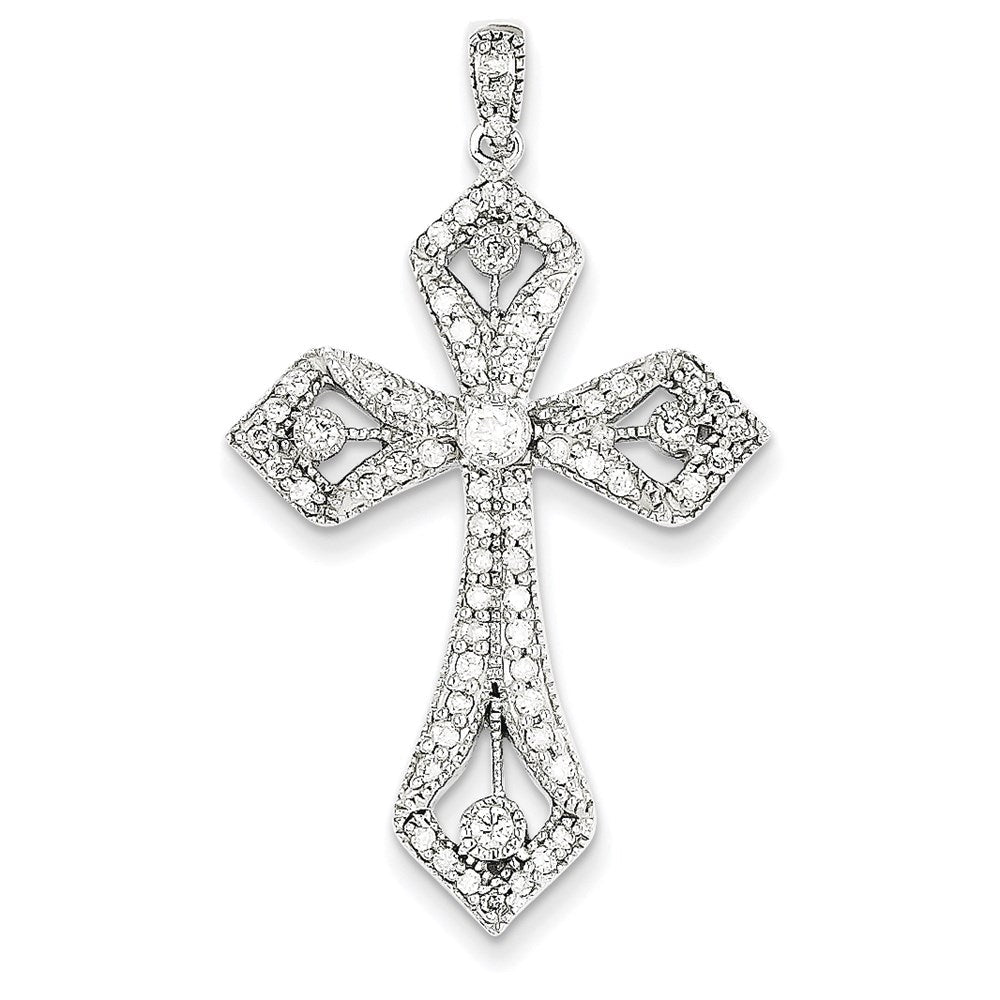 14k Weißgold Kreuzanhänger mit echten Diamanten