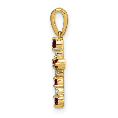 14K Gelbgold 14K Granat und Diamant Kreuz Anhänger