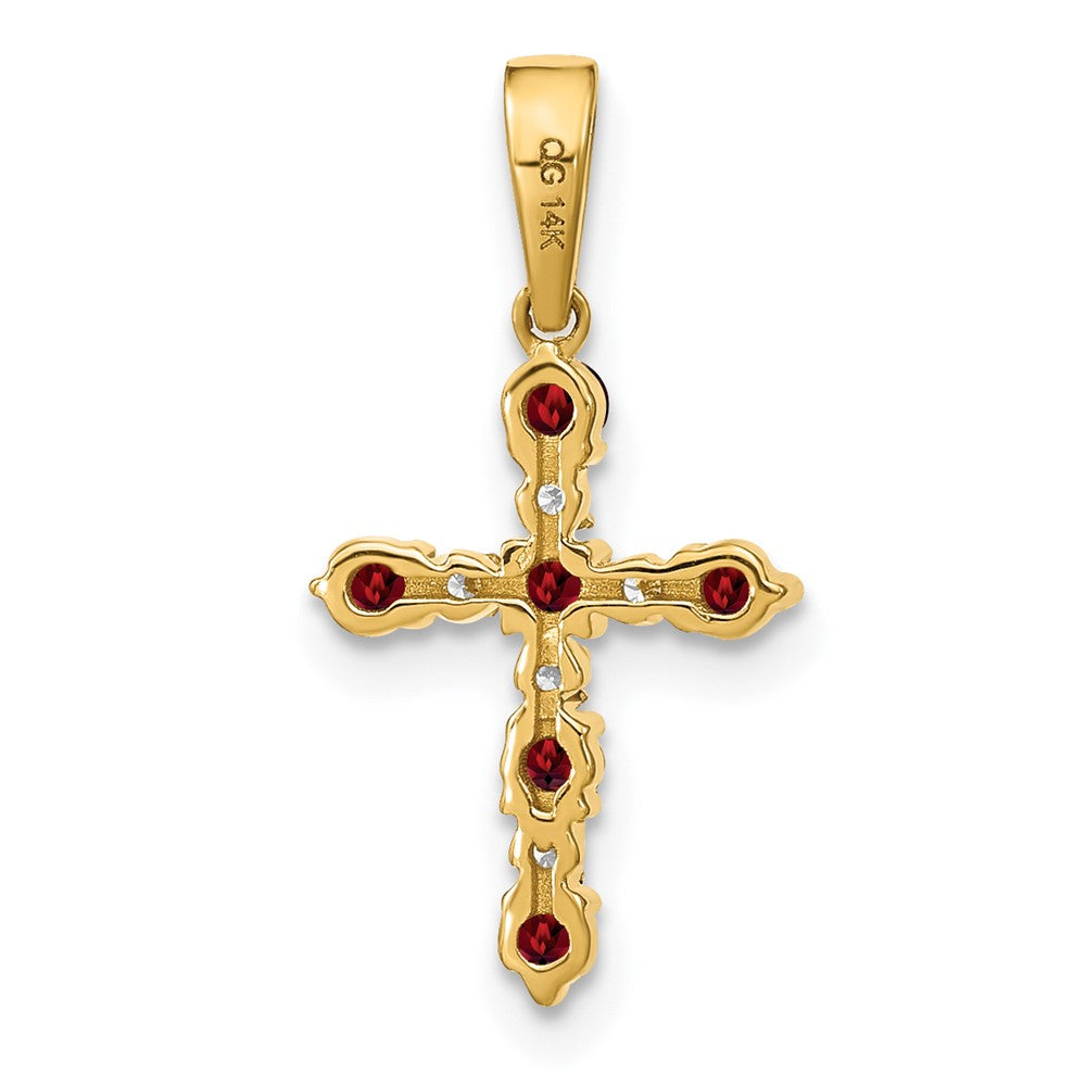 14K Gelbgold 14K Granat und Diamant Kreuz Anhänger