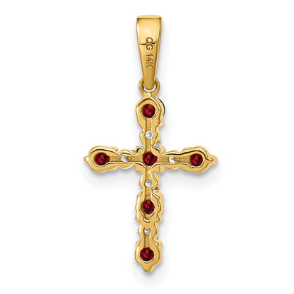 14K Gelbgold 14K Granat und Diamant Kreuz Anhänger