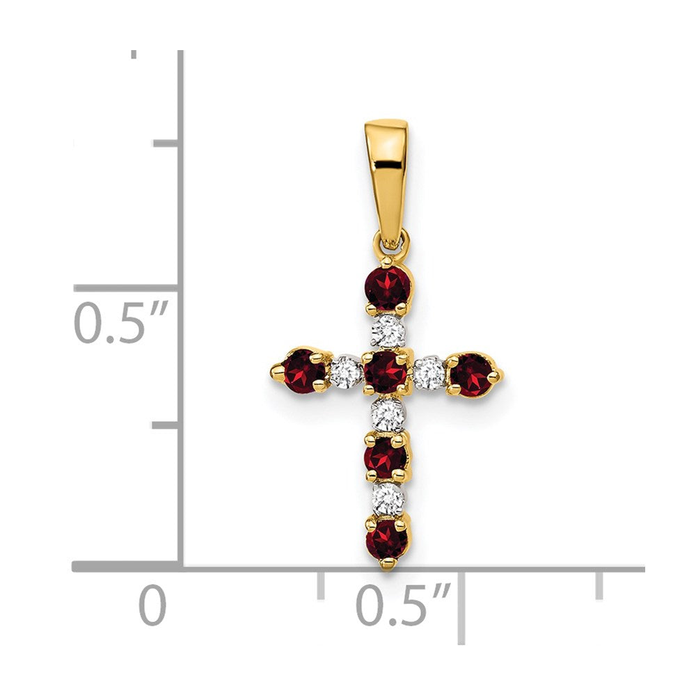 14K Gelbgold 14K Granat und Diamant Kreuz Anhänger