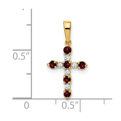 14K Gelbgold 14K Granat und Diamant Kreuz Anhänger