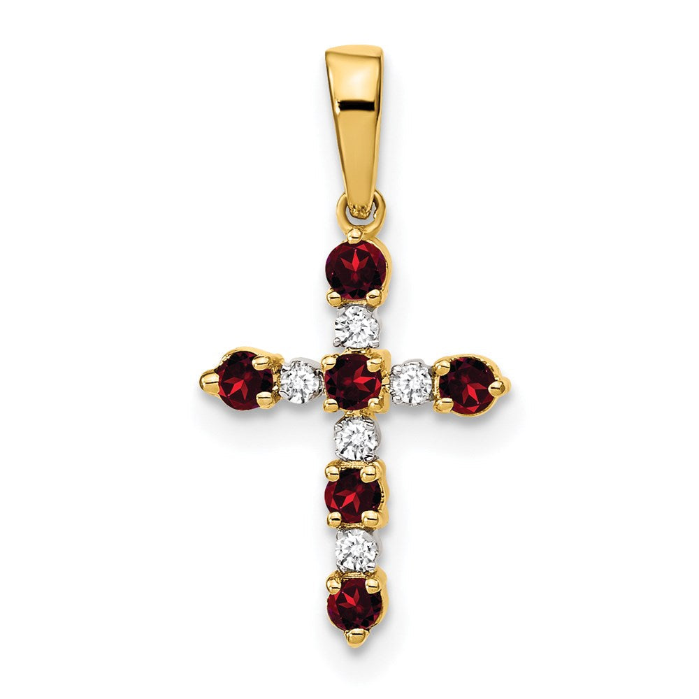 14K Gelbgold 14K Granat und Diamant Kreuz Anhänger