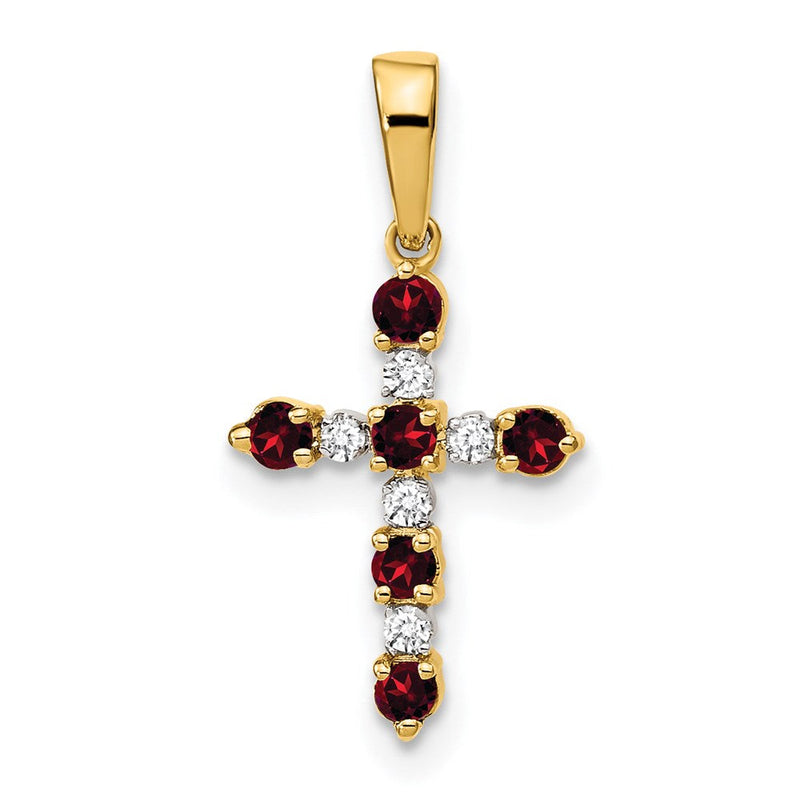 Kreuzanhänger mit Granat und Diamant aus 14K Gelbgold