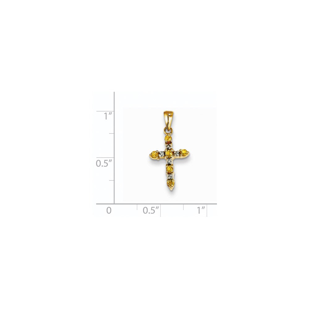 14K Gelbgold 14K Citrin und Diamant Kreuz Anhänger