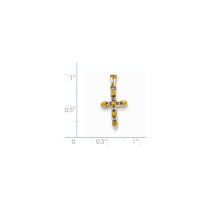 14K Gelbgold 14K Citrin und Diamant Kreuz Anhänger